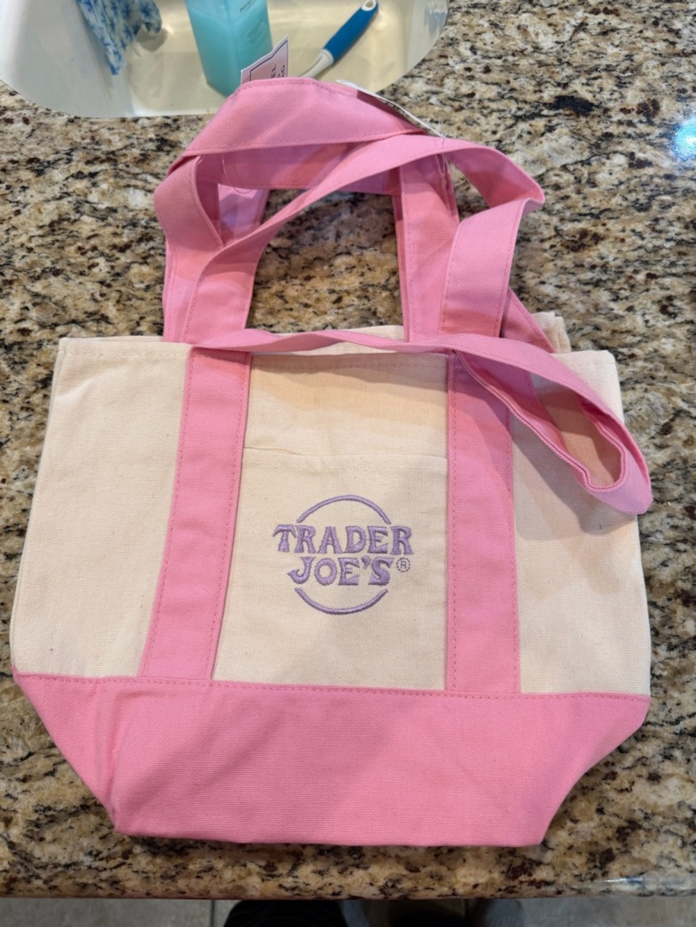 Trader Joe's Pink & Cream Canvas small Tote- 3 available NWT